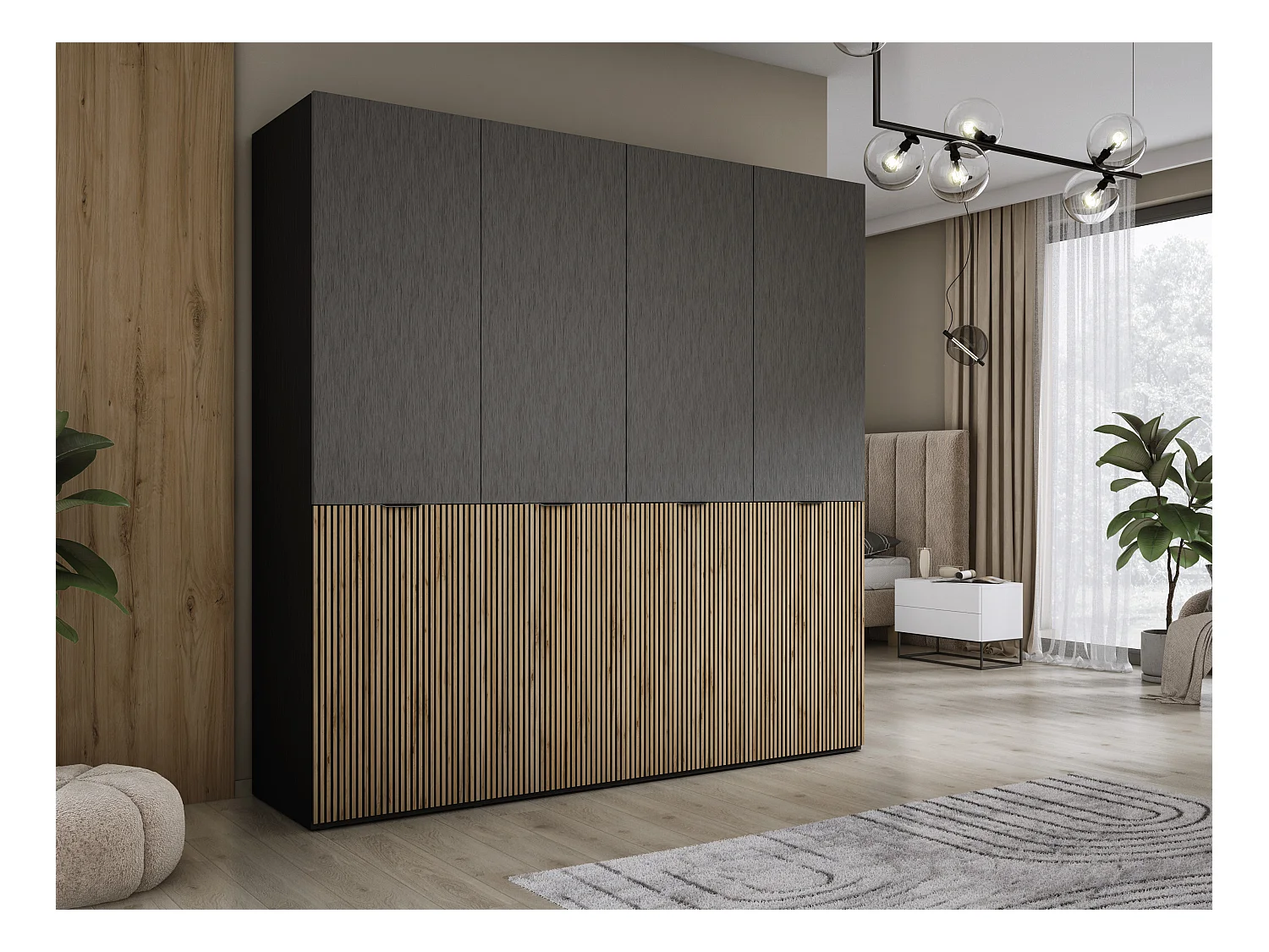 Kleiderschrank, Graphitschwarz / Wotan-Eiche, 2 x 100 x 200 x 51 cm