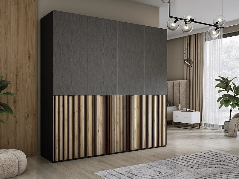 Kleiderschrank, Graphitschwarz / Wotan-Eiche, 2 x 100 x 200 x 51 cm