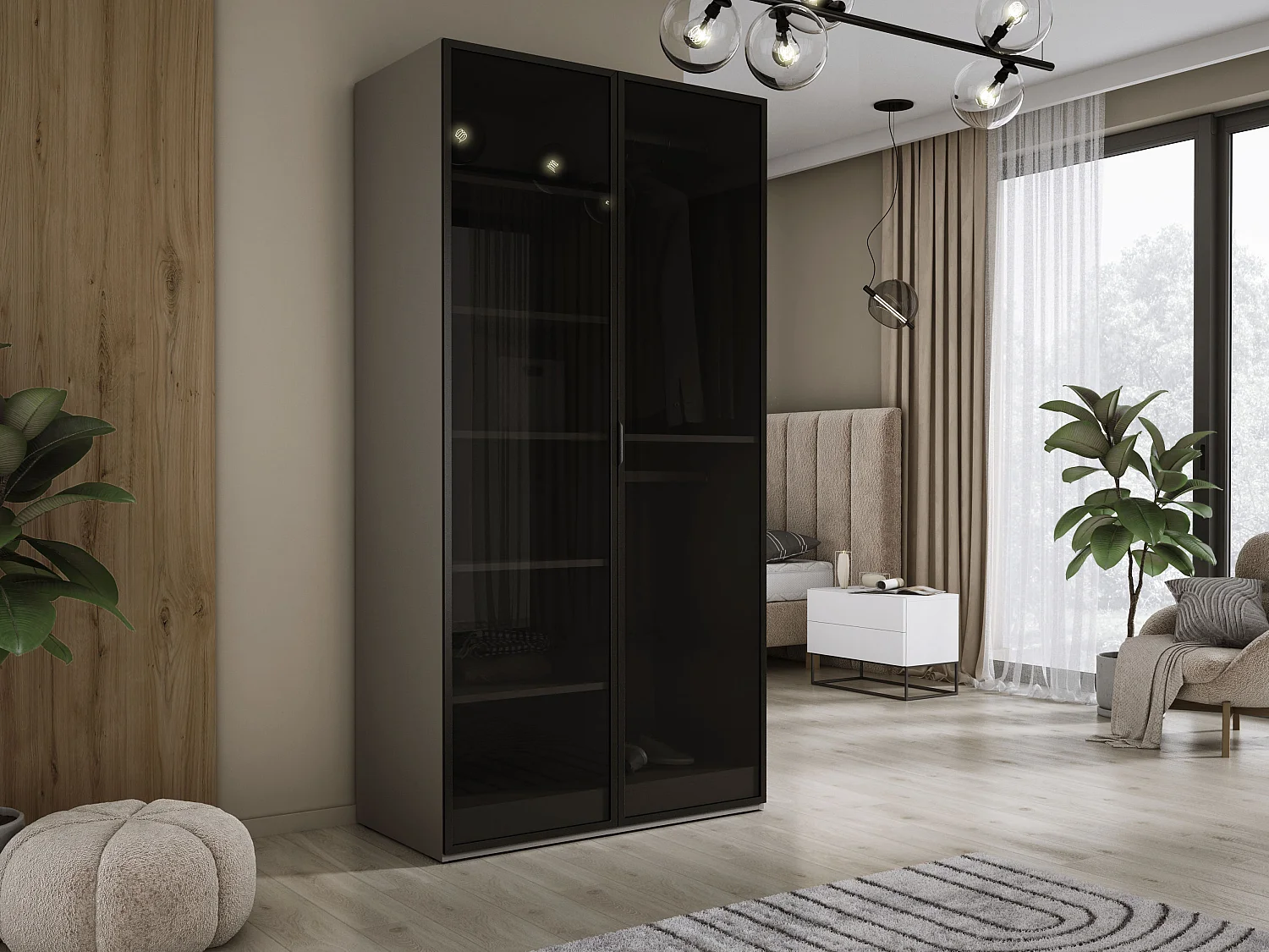 Schrank: Platingrau / Anti-Sonnenschutzglas, 100 x 200 x 51 cm
