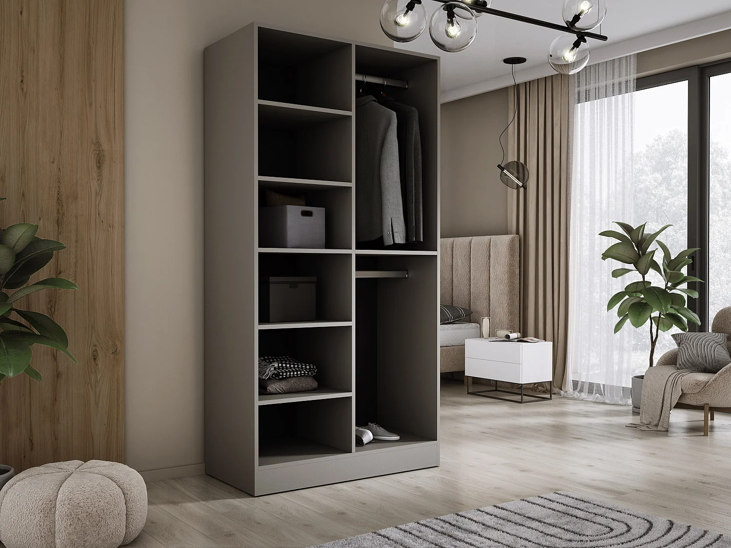 Schrank: Platingrau / Anti-Sonnenschutzglas, 100 x 200 x 51 cm