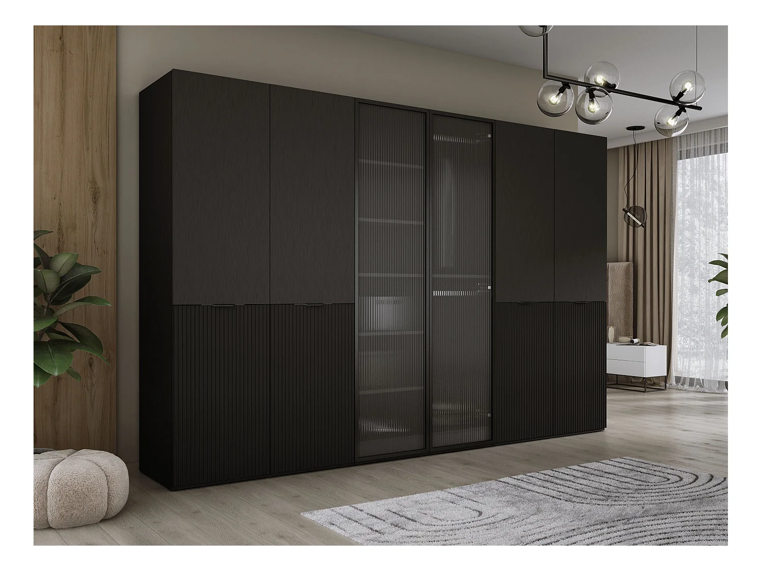 Kleiderschrank, Graphitschwarz / klares Glas, 3 x 100 x 200 x 51 cm