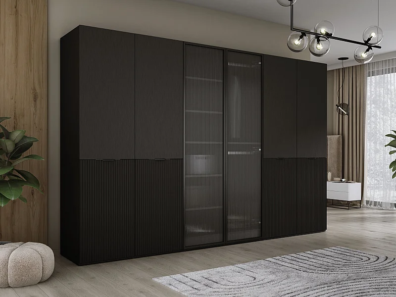 Kleiderschrank, Graphitschwarz / klares Glas, 3 x 100 x 200 x 51 cm