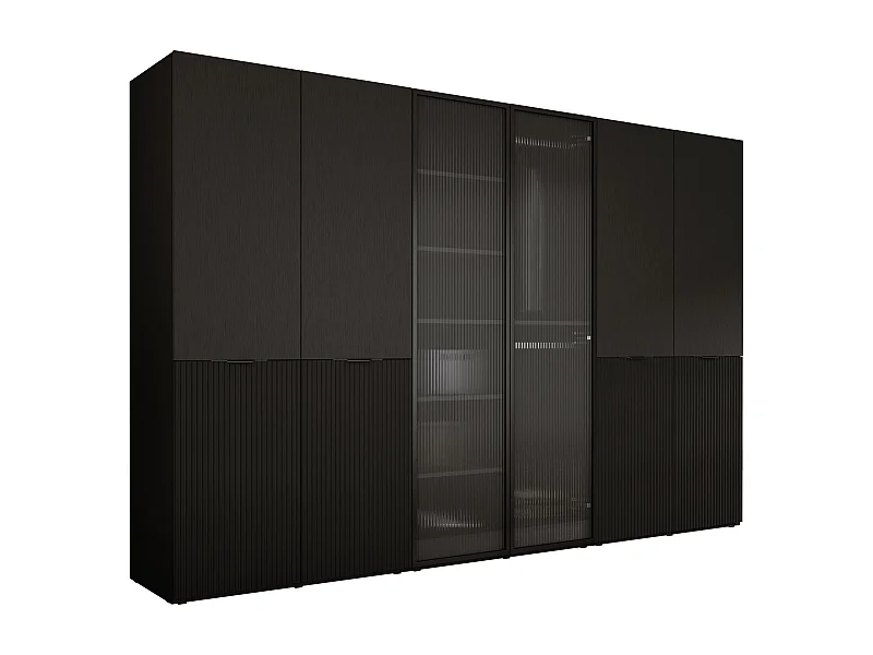 Schrank: Graphitschwarz / Geriffeltes Glas, 300 x 200 x 51 cm