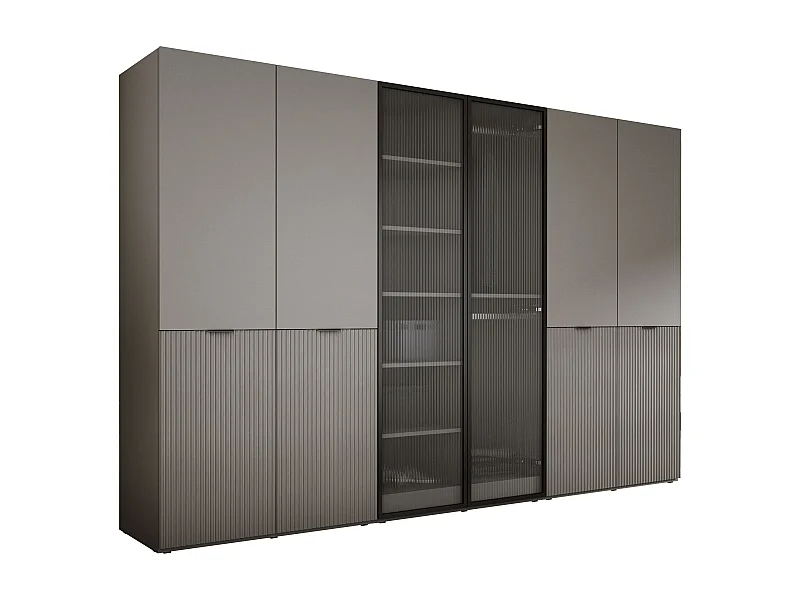 Kleiderschrank: Platingrau / Geriffeltes Glas, 300 x 200 x 51 cm