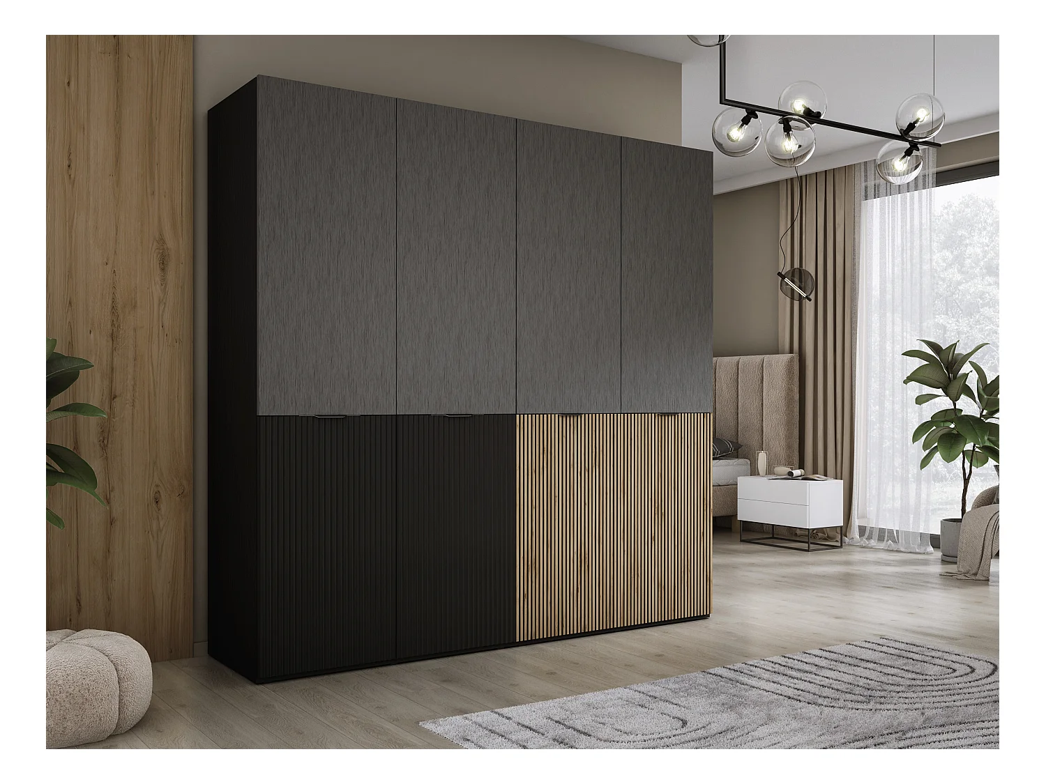 Kleiderschrank, Graphitschwarz / Wotan-Eiche, 2 x 100 x 200 x 51 cm