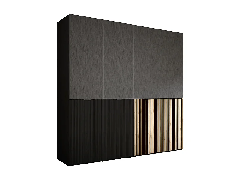 Kleiderschrank: Graphitschwarz / Wotan-Eiche, 200 x 200 x 51 cm