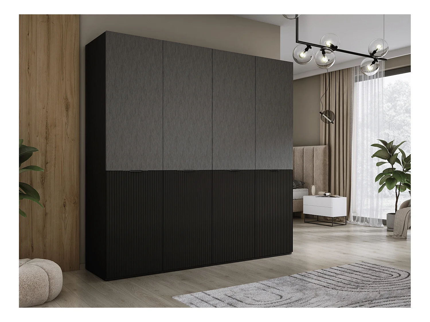 Kleiderschrank, Graphitschwarz / Graphitschwarz, 2 x 100 x 200 x 51 cm