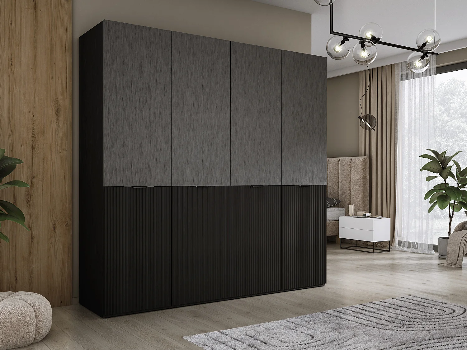 Kleiderschrank: Graphitschwarz, 200 x 200 x 51 cm