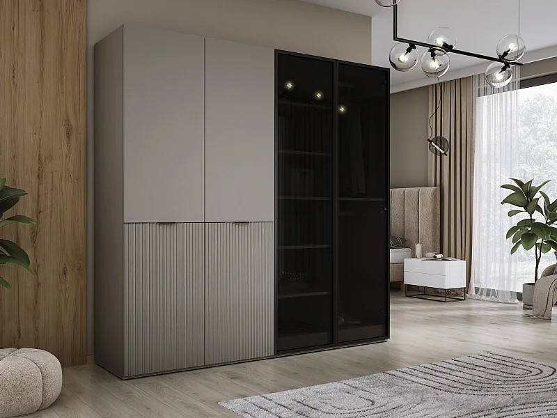 Kleiderschrank, Platingrau / Sandbeige, 2 x 100 x 200 x 51 cm