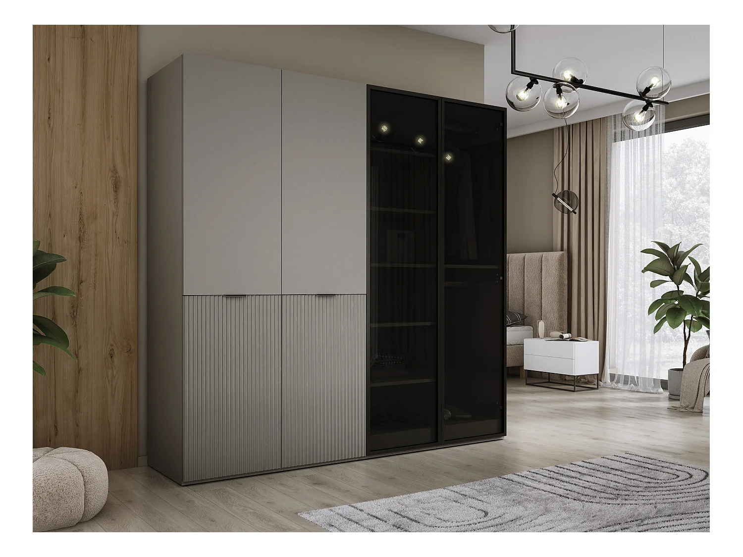 Kleiderschrank, Platingrau / Sandbeige, 2 x 100 x 200 x 51 cm