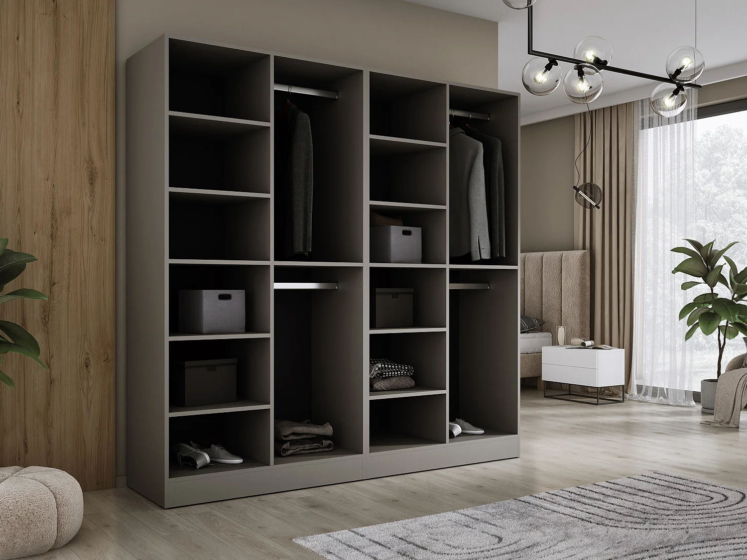 Schrank: Platingrau / Anti-Sonnenschutzglas, 200 x 200 x 51 cm