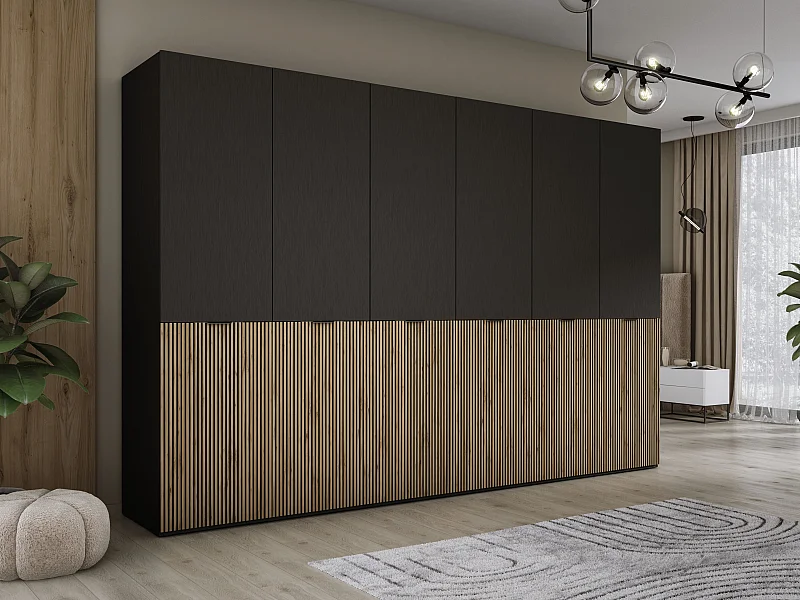 Kleiderschrank, Graphitschwarz / Wotan-Eiche, 3 x 100 x 200 x 51 cm
