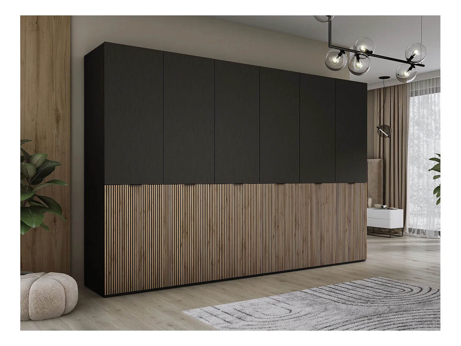 Kleiderschrank, Graphitschwarz / Wotan-Eiche, 3 x 100 x 200 x 51 cm