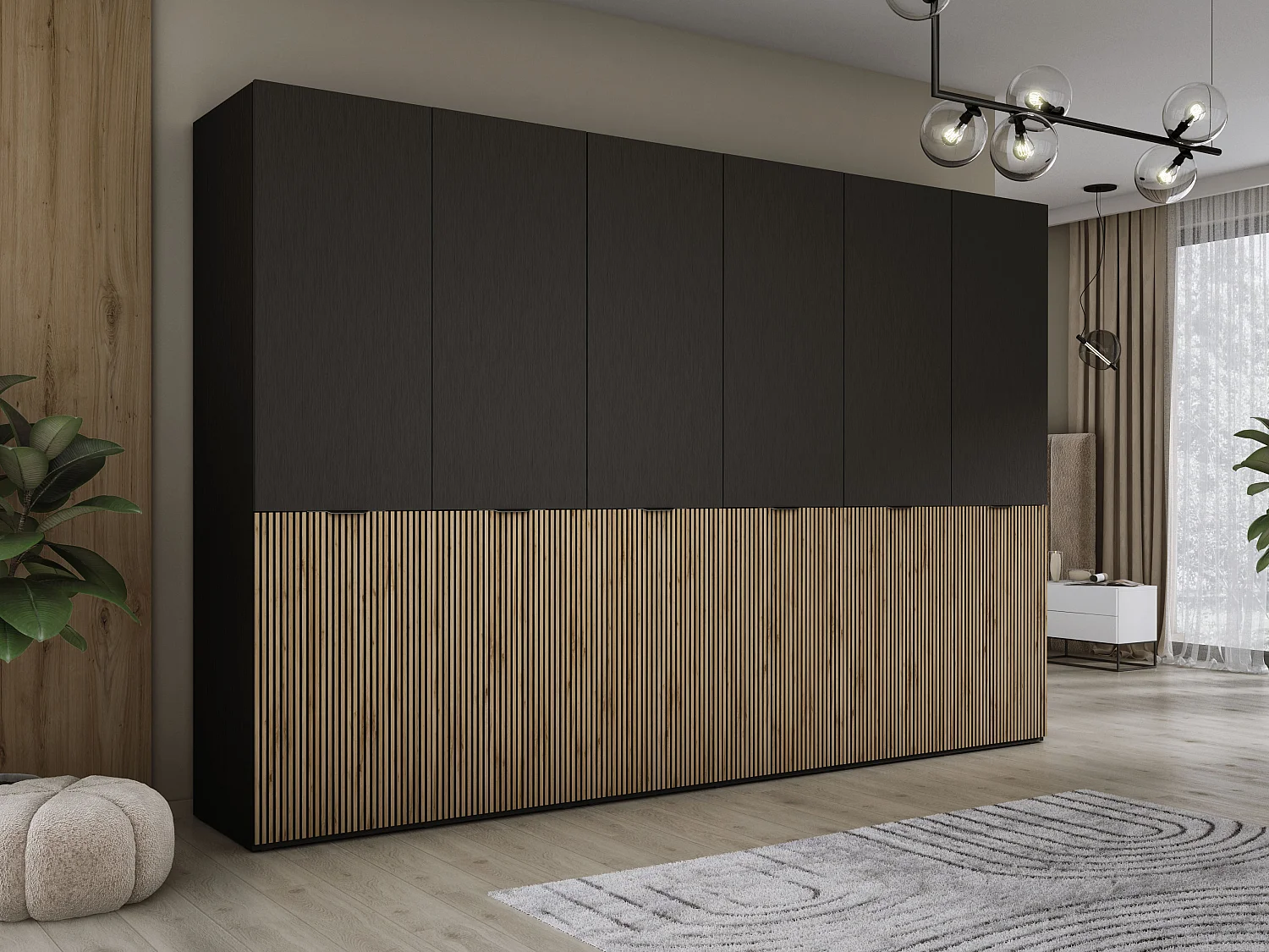 Kleiderschrank, Graphitschwarz / Wotan-Eiche, 3 x 100 x 200 x 51 cm