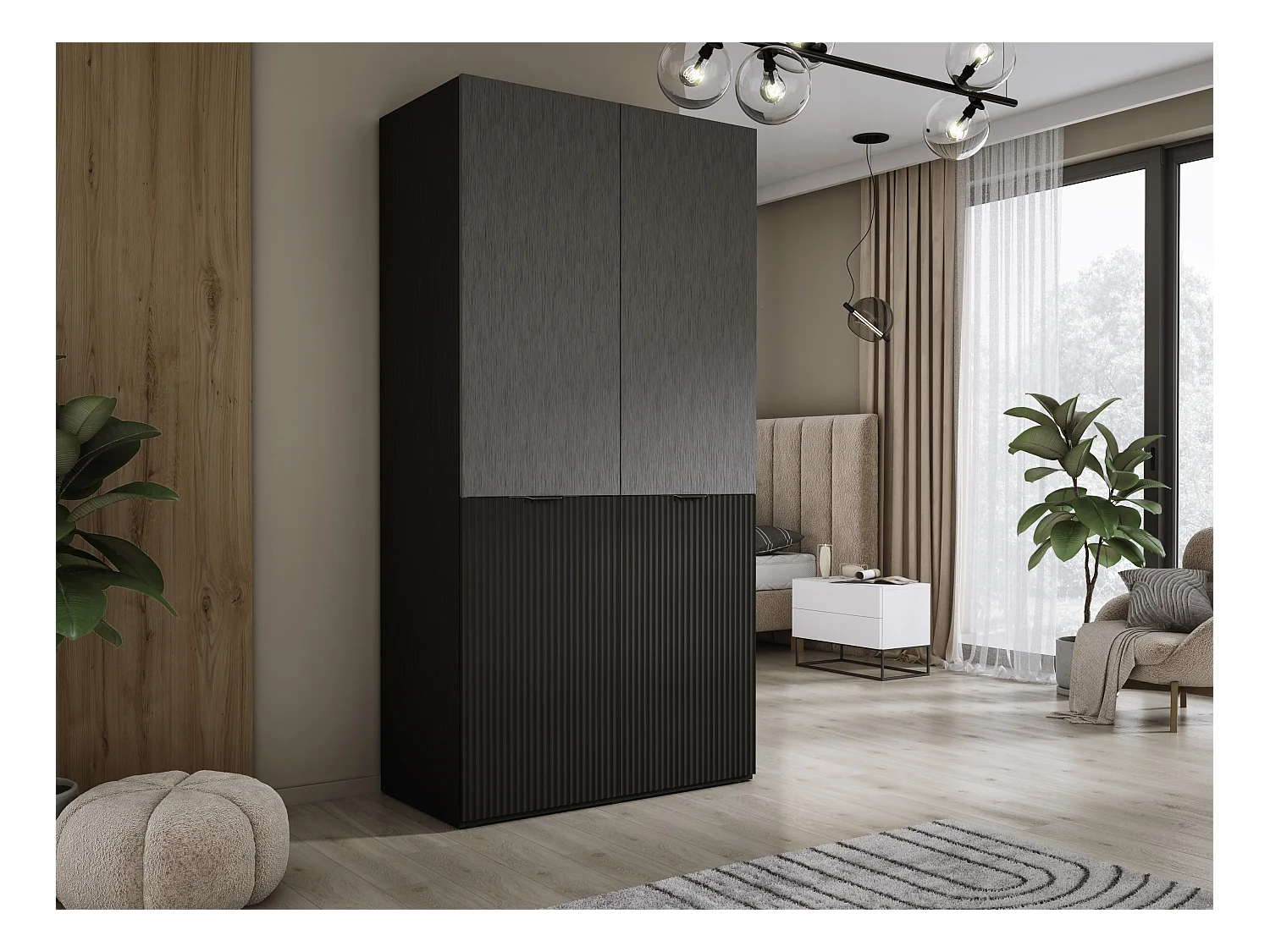 Kleiderschrank, Graphitschwarz, 100 x 200 x 51 cm