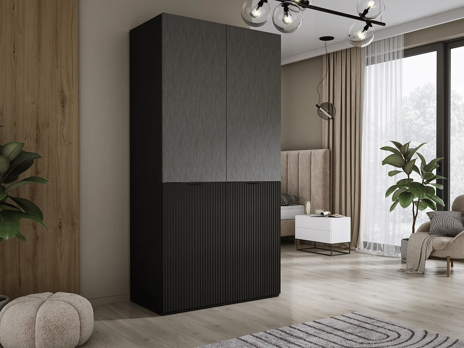 Kleiderschrank: Graphitschwarz, 100 x 200 x 51 cm