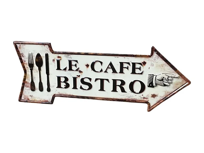 Plaque murale décorative vintage métal blanc café bistro 50x19cm