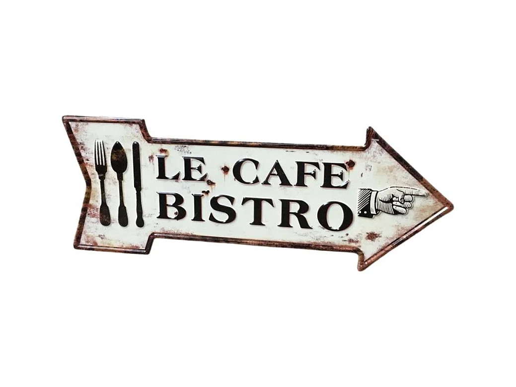 Plaque murale décorative vintage métal blanc café bistro 50x19cm
