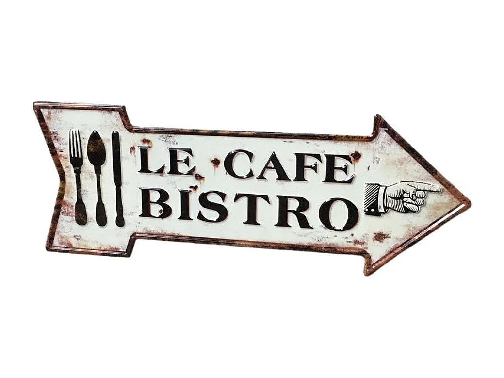 Plaque murale décorative vintage métal blanc café bistro 50x19cm