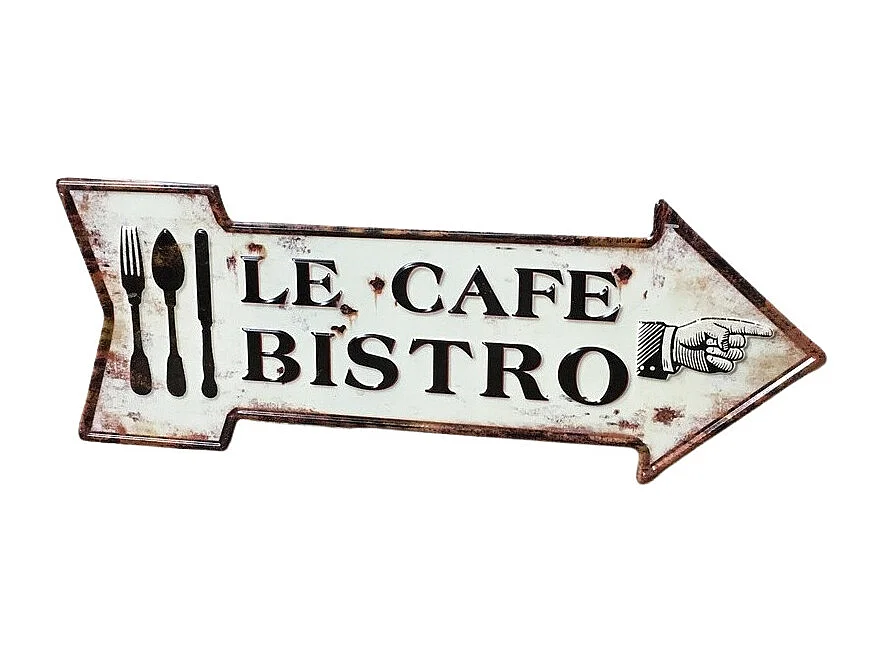 Plaque murale décorative vintage métal blanc café bistro 50x19cm