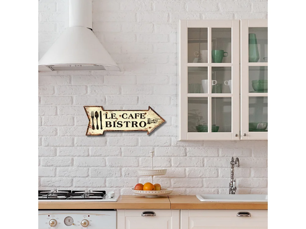 Plaque murale décorative vintage métal blanc café bistro 50x19cm