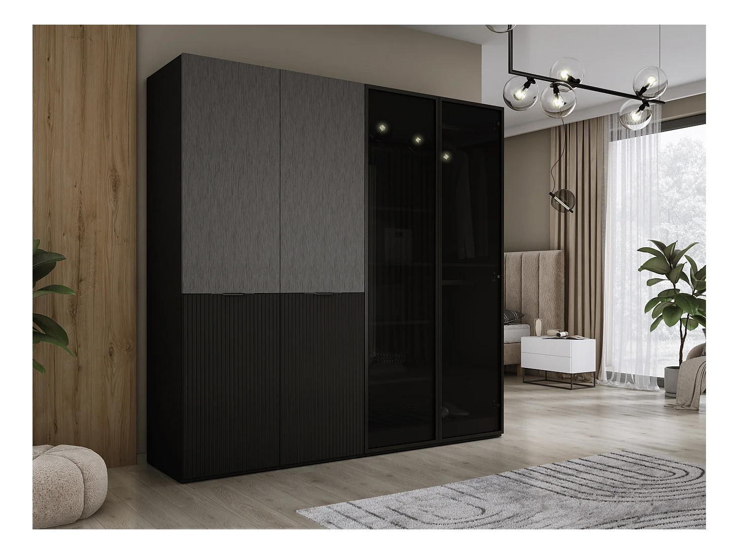 Kleiderschrank, Graphitschwarz, 2 x 100 x 200 x 51 cm