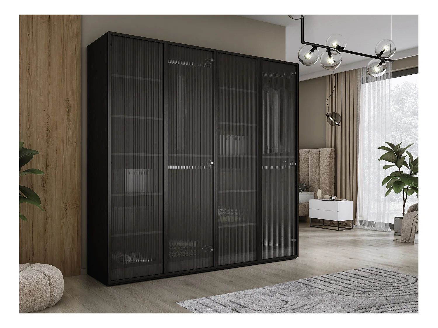 Kleiderschrank, Graphitschwarz / klares Glas, 2 x 100 x 200 x 51 cm