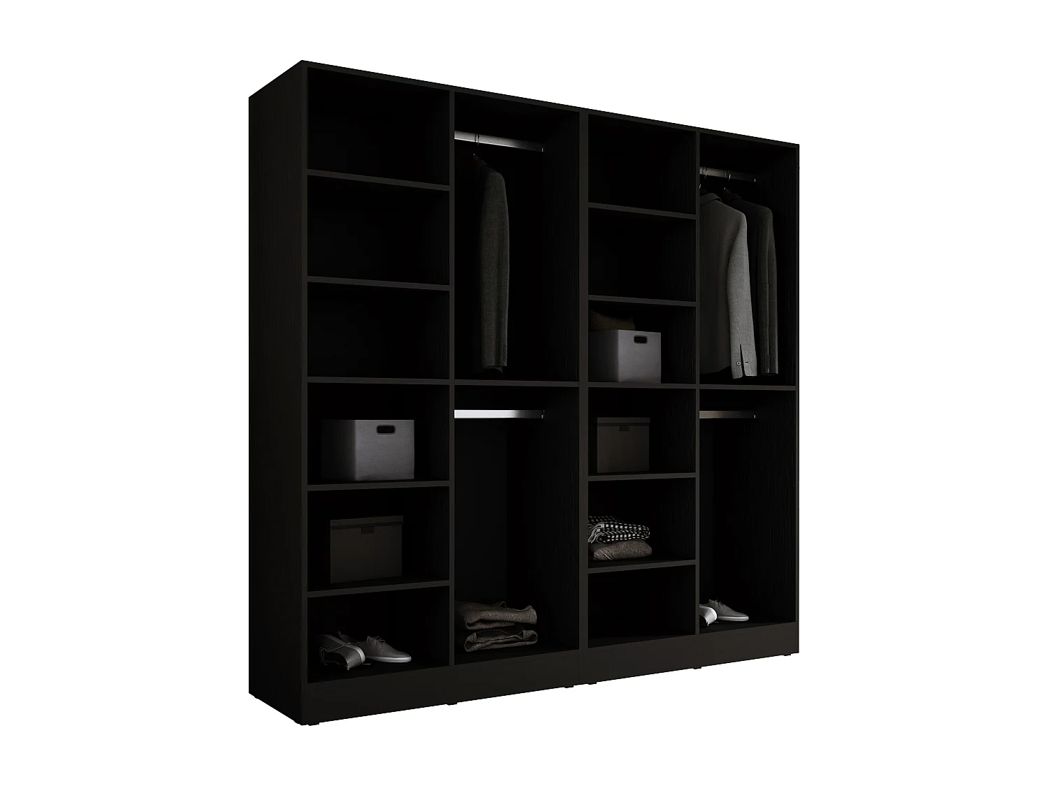 Kast: Grafietzwart / Gegroefd glas, 200 x 200 x 51 cm