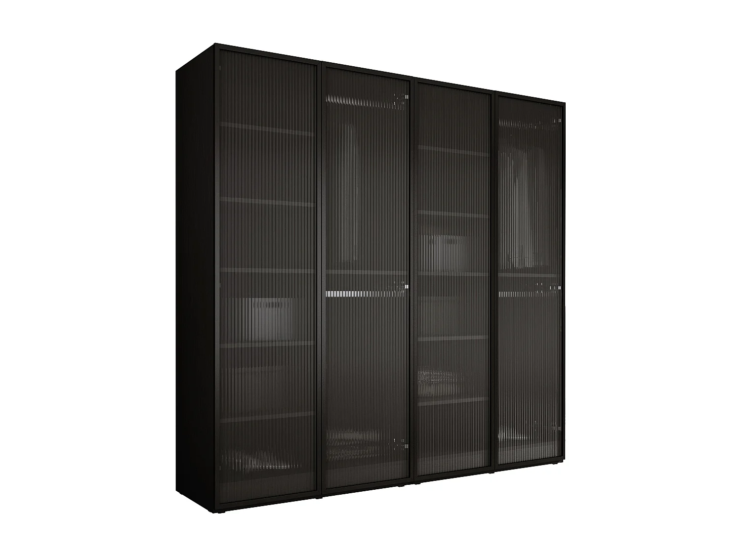 Schrank: Graphitschwarz / Geriffeltes Glas, 200 x 200 x 51 cm