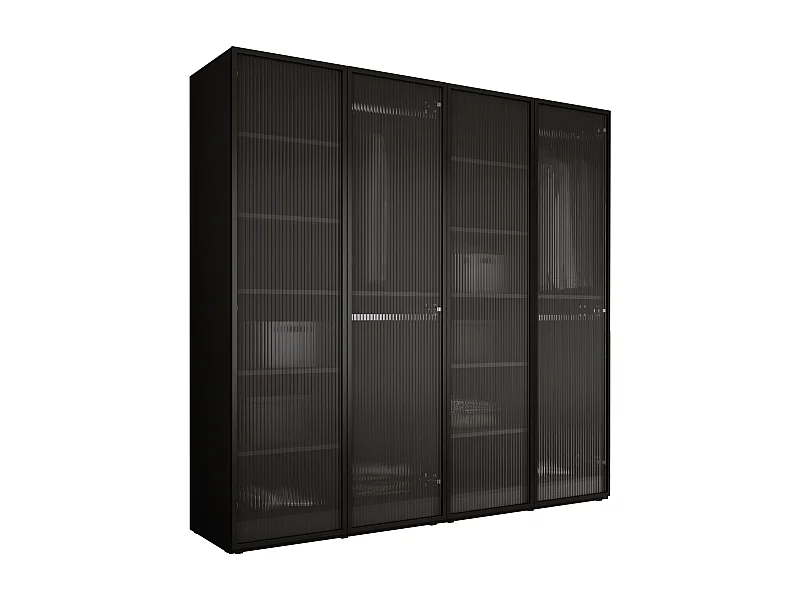 Schrank: Graphitschwarz / Geriffeltes Glas, 200 x 200 x 51 cm