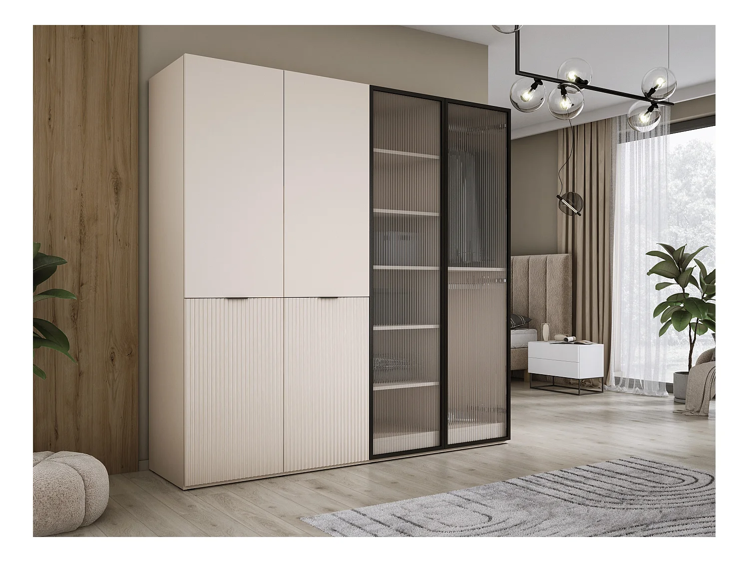Kleiderschrank, Sandbeige / klares Glas, 2 x 100 x 200 x 51 cm