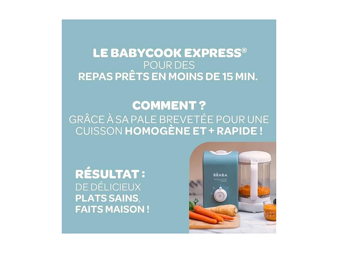 BEABA, Babycook Express, Robot Bébé 4 en 1 Mixeur-Cuiseur, Bleu Baltique