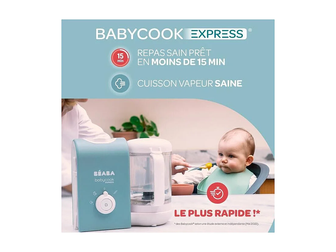 BEABA, Babycook Express, Robot Bébé 4 en 1 Mixeur-Cuiseur, Bleu Baltique