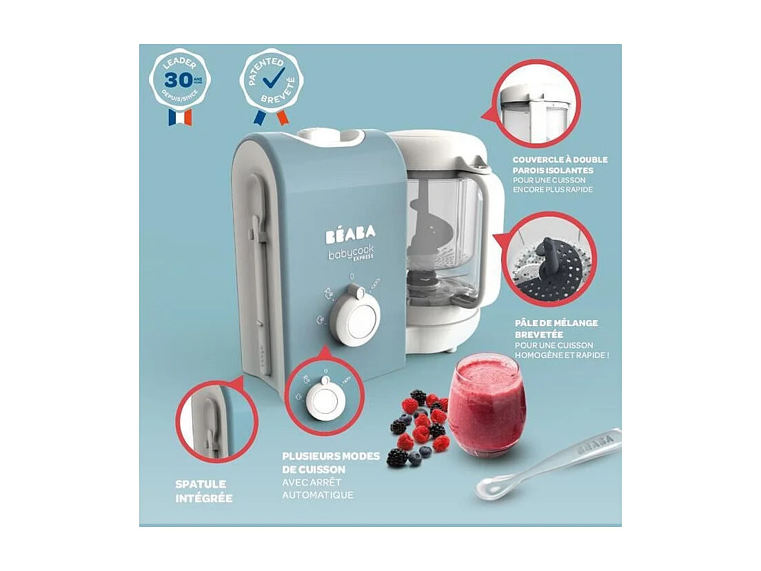 BEABA, Babycook Express, Robot Bébé 4 en 1 Mixeur-Cuiseur, Bleu Baltique