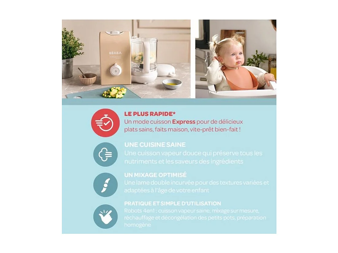 BEABA, Babycook express, robot bébé, 4 en 1 mixeur-cuiseur, terre d'argile
