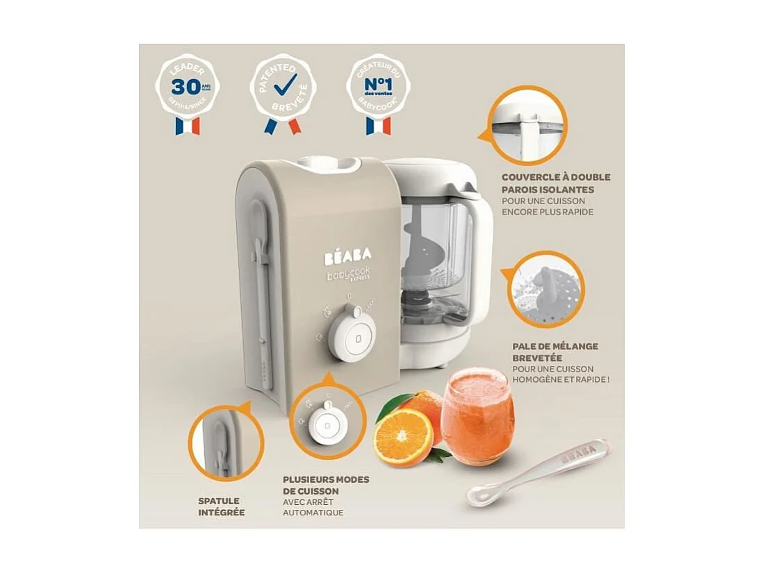 BEABA, Babycook express, robot bébé, 4 en 1 mixeur-cuiseur, terre d'argile