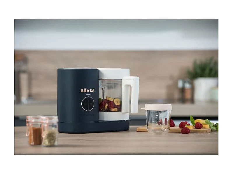 BEABA, Babycook Neo, Robot bebe 4 en 1, Cuiseur, Mixeur, Made in France - Bleu Nuit