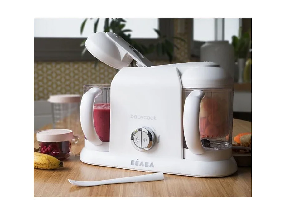 BEABA, Babycook Duo, Robot bebe 4 en 1, Cuiseur, Mixeur, Contenance XXL 2200 ml - Blanc