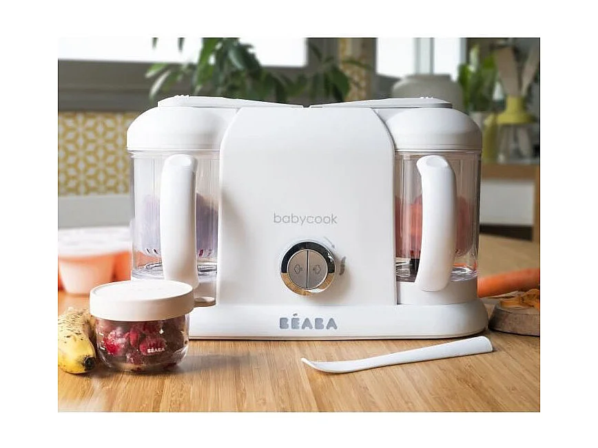 BEABA, Babycook Duo, Robot bebe 4 en 1, Cuiseur, Mixeur, Contenance XXL 2200 ml - Blanc