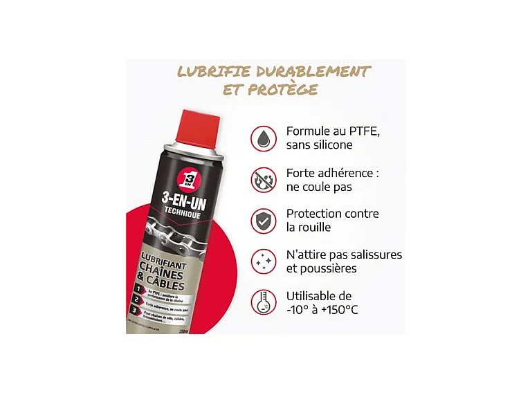 Lubrifiant Chaînes et Câbles 3-en-1 BBE 250ml - 33602/10