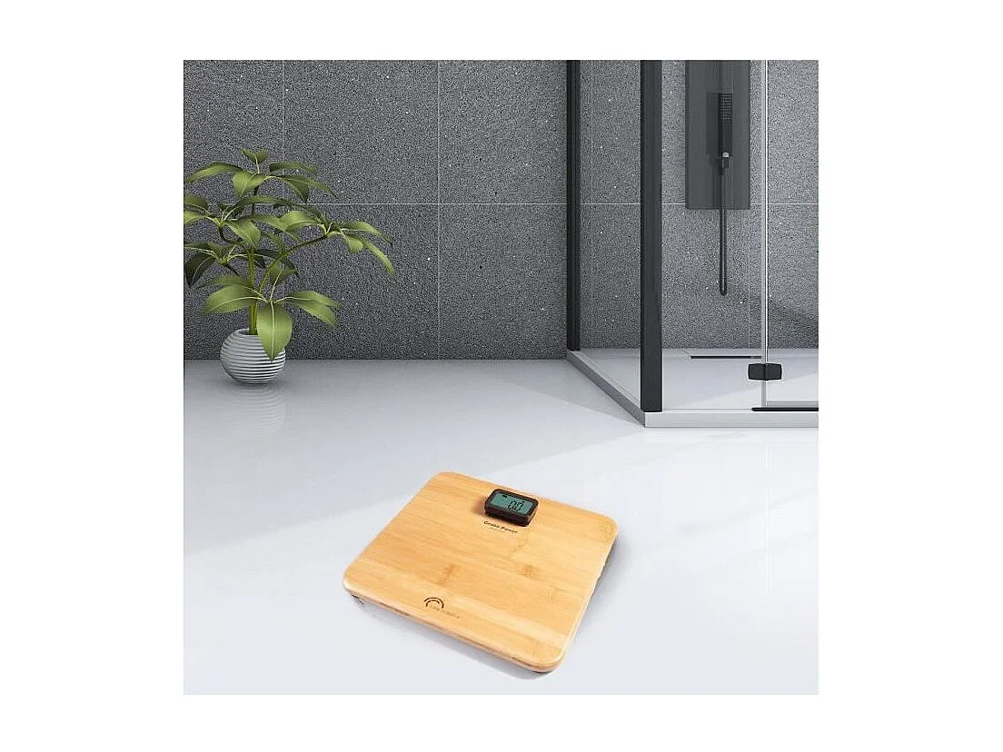 LITTLE BALANCE 8419 Kinetic Premium, Pese-personne sans pile, Rechargeable par son bouton Little Balance, 150 kg / 100 g, Bambou