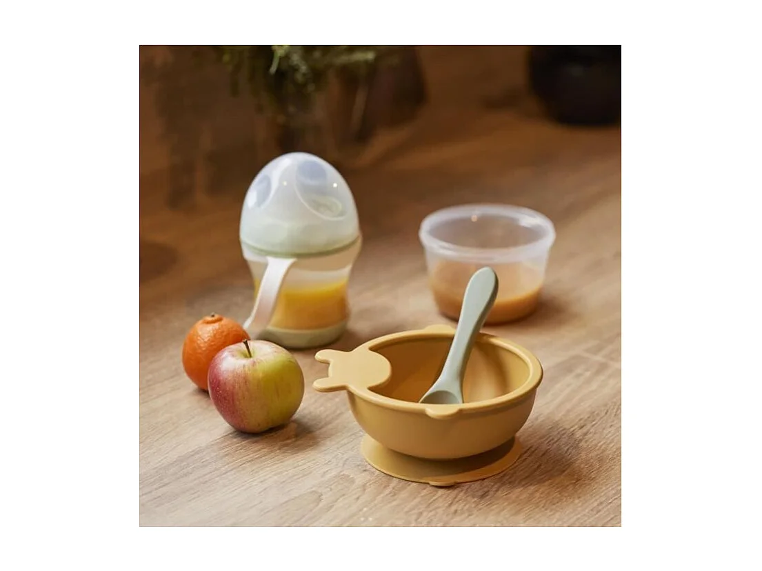 Bol Ventouse - THERMOBABY - Silicone - Jaune Miel, antidérapant et incassable
