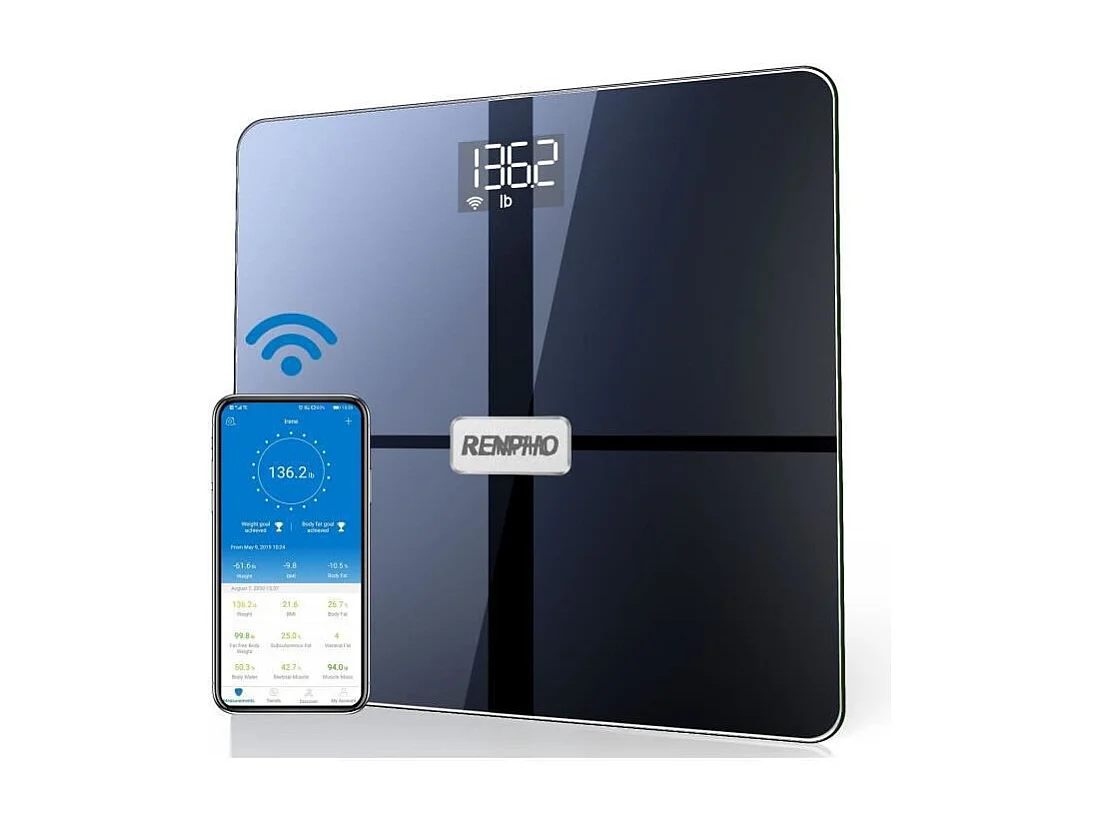 RENPHO OB02720 - Balance Connectee Bluetooth Impedancemetre - 13 indicateurs - Plateforme en verre trempe - Noire