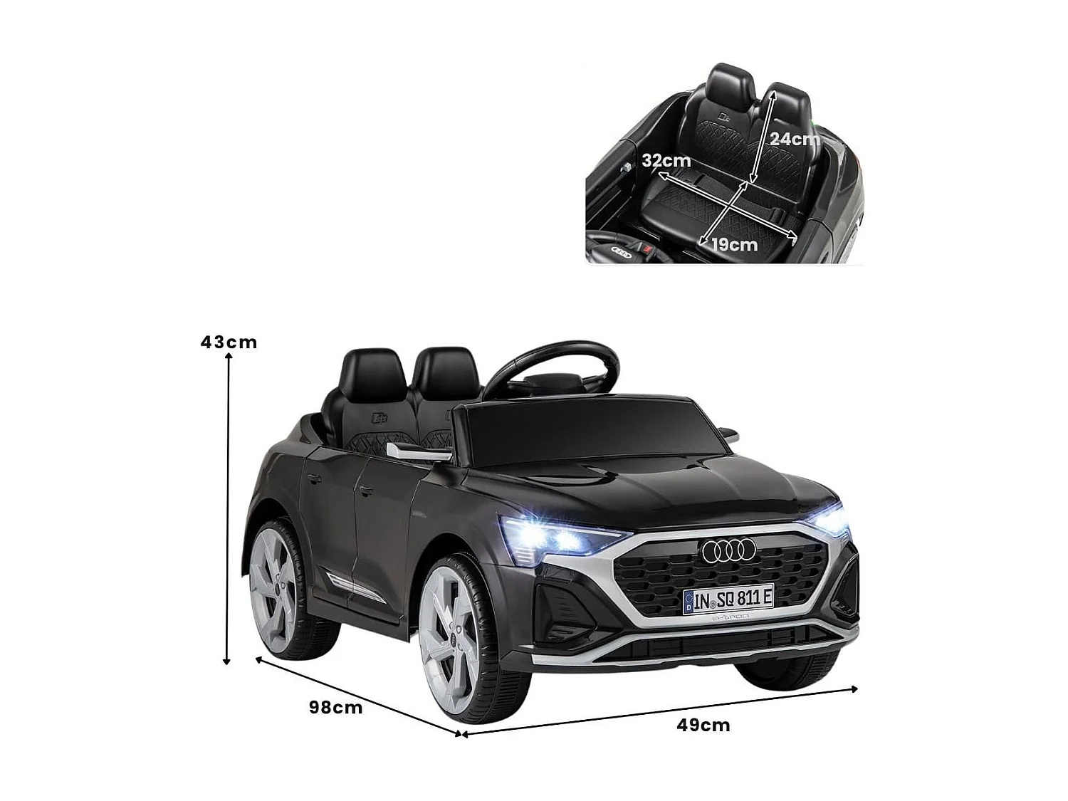 Voiture Electrique 12 V pour Enfants Sous Licence Audi SQ8 avec Télécommande Klaxon Lumières LED Musique 3 Vitesses pour 3 Ans+ Noir