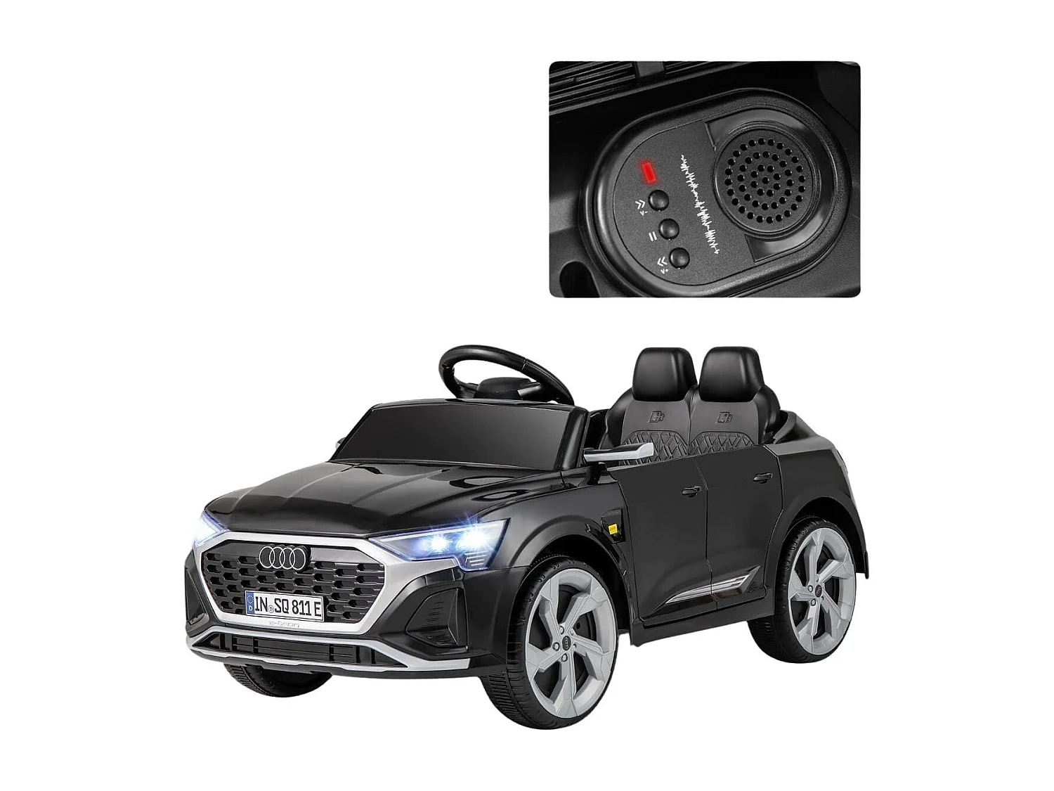 Voiture Electrique 12 V pour Enfants Sous Licence Audi SQ8 avec Télécommande Klaxon Lumières LED Musique 3 Vitesses pour 3 Ans+ Noir