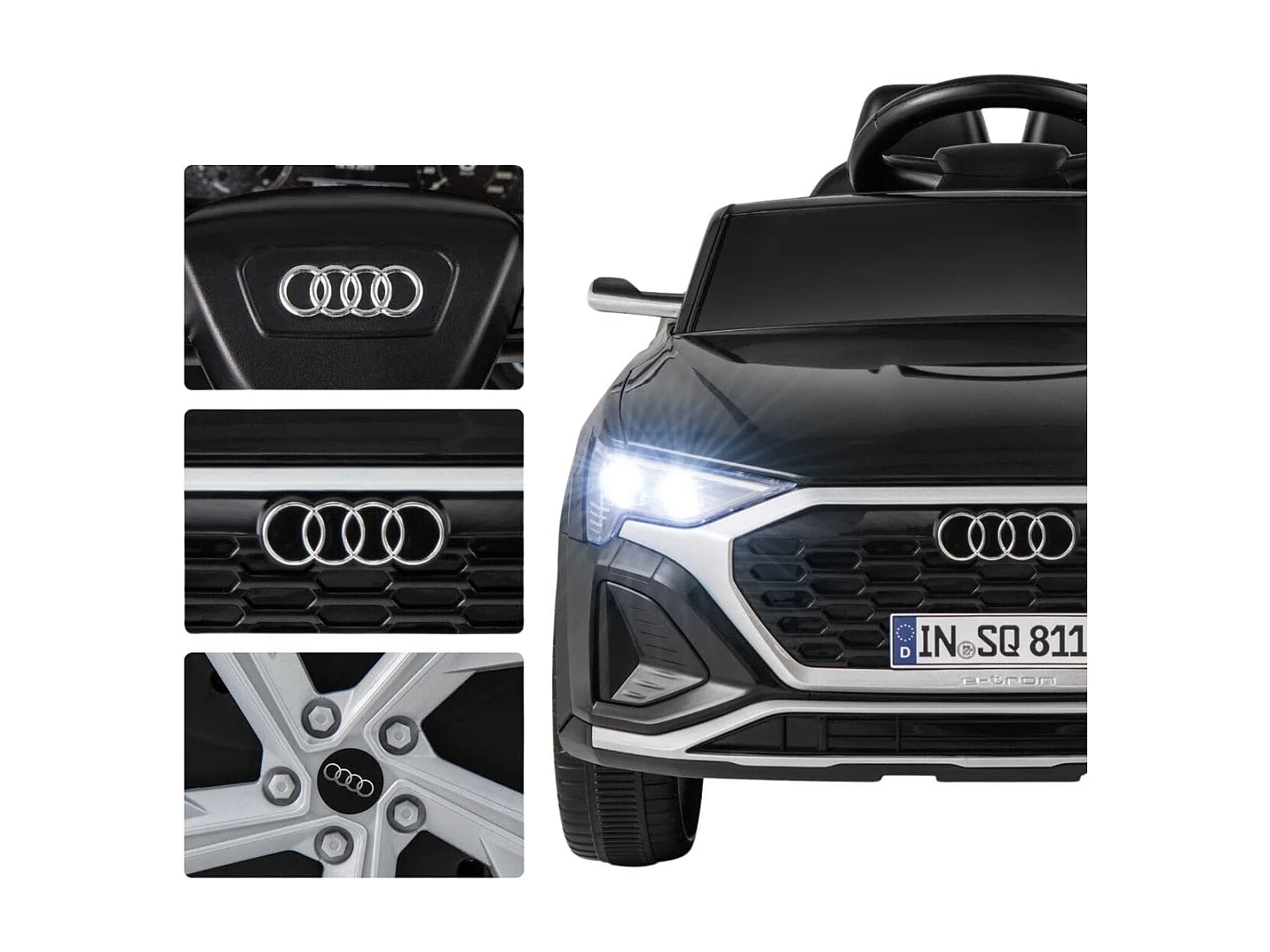 Voiture Electrique 12 V pour Enfants Sous Licence Audi SQ8 avec Télécommande Klaxon Lumières LED Musique 3 Vitesses pour 3 Ans+ Noir