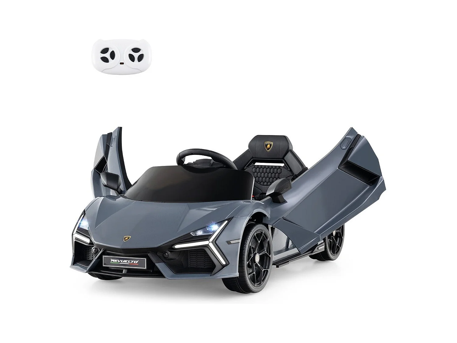 Voiture Electrique 12V pour Enfants Sous Licence Lamborghini Revuelto Télécommande Portes Hydrauliques pour 37-95 Mois Gris