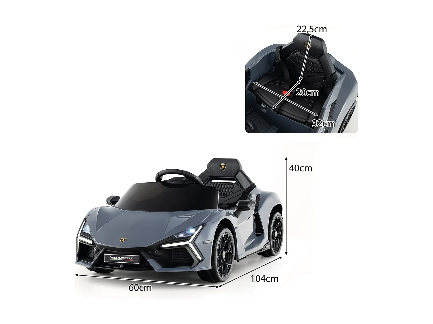 Voiture Electrique 12V pour Enfants Sous Licence Lamborghini Revuelto Télécommande Portes Hydrauliques pour 37-95 Mois Gris