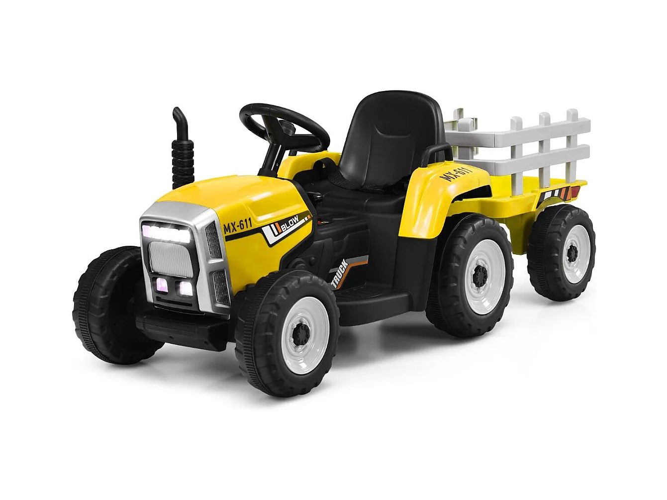12 V Kinder-Traktor mit Anhänger Batteriebetriebenes Elektrisches Spielzeugauto Gelb