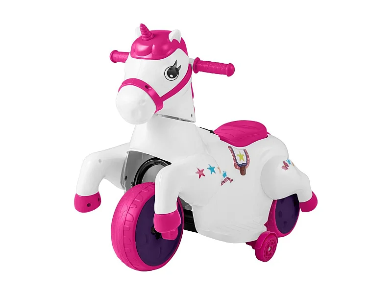 Giocattolo unicorn a cavallo 12V con ruote di addestramento modalità di equitazione, Cavallo a batterie per bambini Rosa scuro